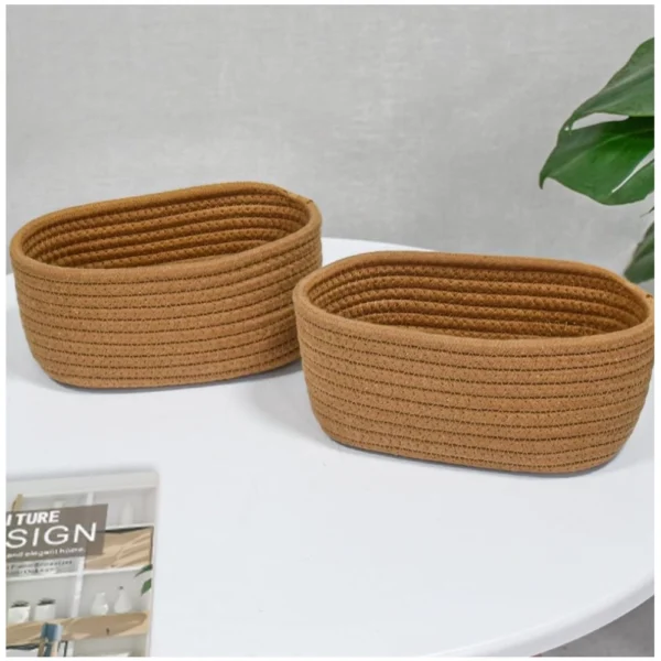 Cotton Storage Rope Woven Baskets Pack of 2 (Beige) - Image 2