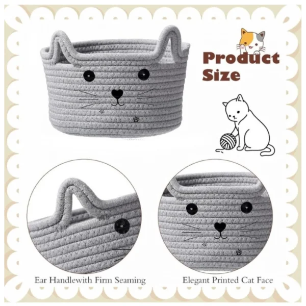 Cotton Small Cat With Face Basket Pack of 1 (Grey) - Image 4