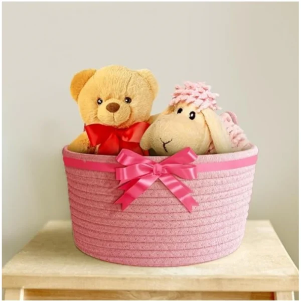 Cotton Plain Cat Basket 9x5 Inch Pack of 1 (Pink) - Image 2