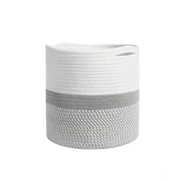Cotton Large Woven Storage Basket 11x11 Inch Pack of 1 (Grey White) - Image 3