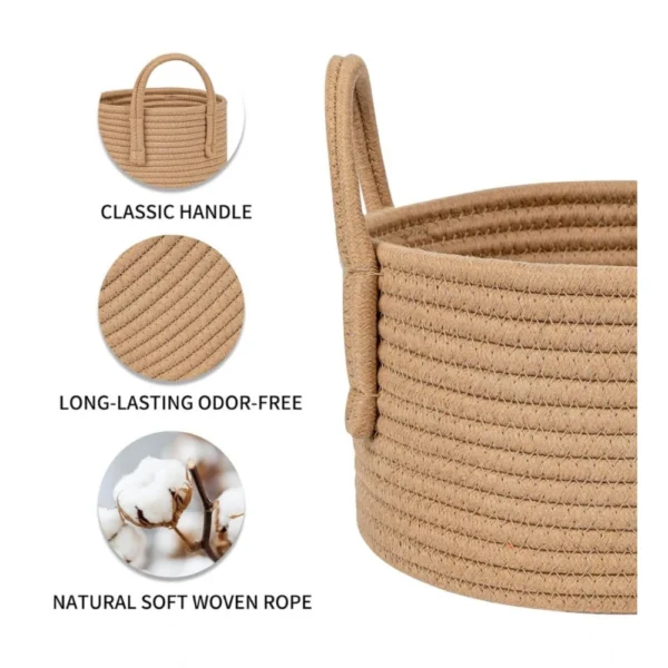Cotton Round Storage Rope Woven Baskets Pack of 2 (Beige) - Image 4