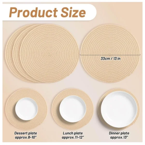 Cotton Dining Table Round Placemat Mats Set of 4 (Cream) - Image 2