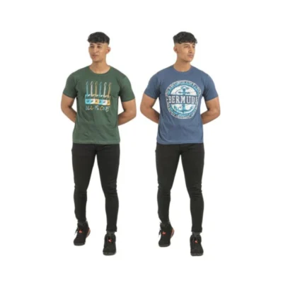 Pack of 2 Men's Casual Cotton Printed Short Sleeve Tshirts (Multicolor)