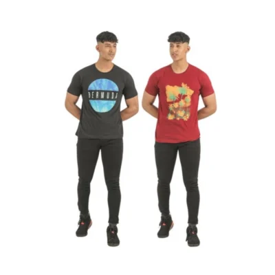 Pack of 2 Men's Casual Cotton Printed Short Sleeve Tshirts (Multicolor)