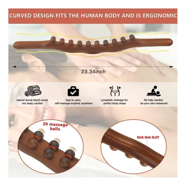 Wood Gua Sha Stick Therapy Massager (Brown) - Image 2