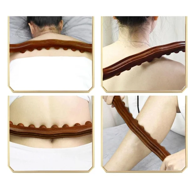 Wood Gua Sha Massager Therapy Tool Soft Manual 8 Beads Roller (Brown) - Image 2