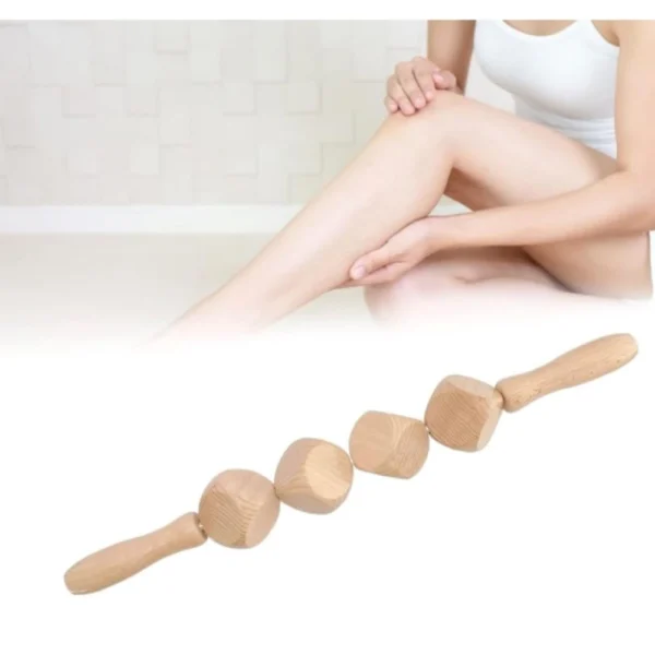 Wood 4 Ball Body Roller Massager Stick (Wood) - Image 3