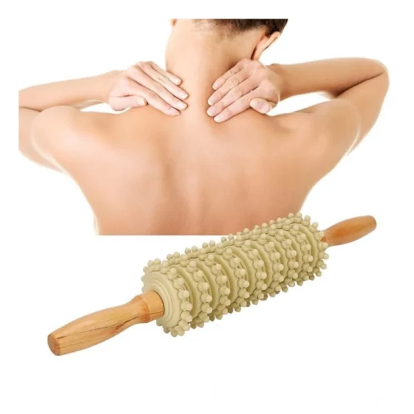Wood 9 Wheel Body Massage Roller (Wood) - Image 2