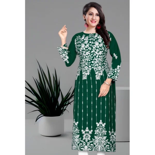 Women's Georgette Printed Round Neck 3-4th Sleeve Kurti (Green) - Image 3