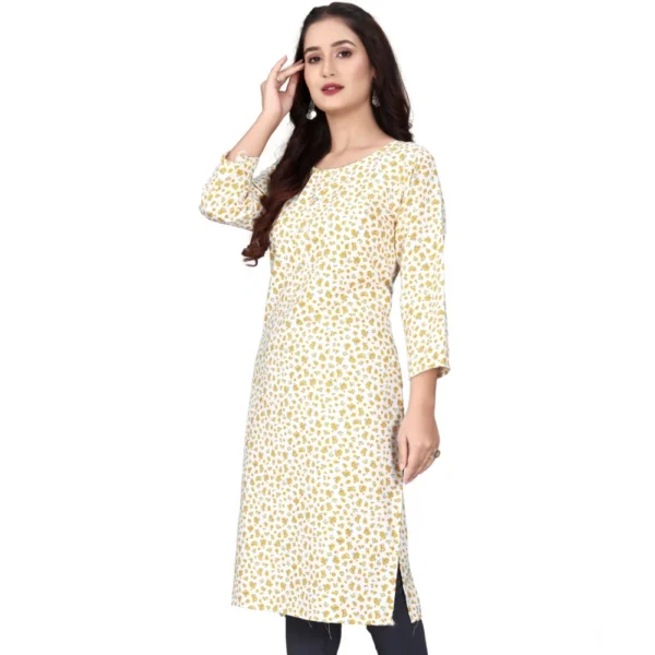Women's Rayon Printed Round Neck 3-4th Sleeve Kurti (White) - Image 3