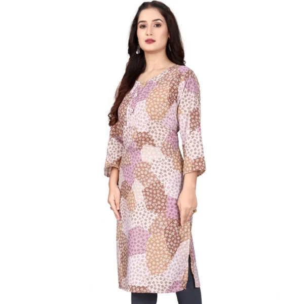 Women's Rayon Printed Round Neck 3-4th Sleeve Kurti (Brown) - Image 3