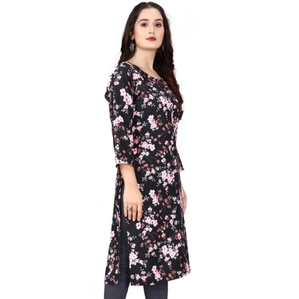 Women's Rayon Printed Round Neck 3-4 th Sleeve Kurti (Black) - Image 4