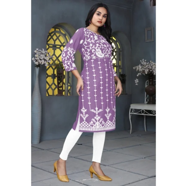 Women's Rayon Printed Round Neck 3-4th Sleeve Kurti (Lavender) - Image 3
