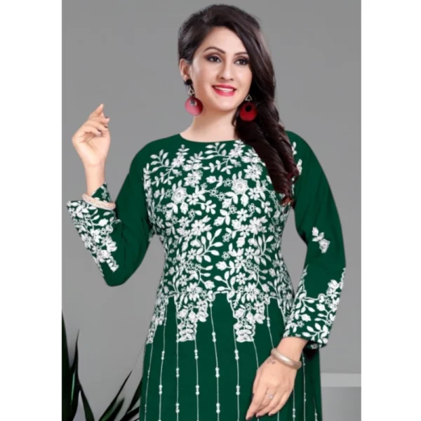 Women's Georgette Printed Round Neck 3-4th Sleeve Kurti (Green) - Image 4