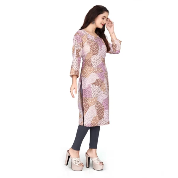 Women's Rayon Printed Round Neck 3-4th Sleeve Kurti (Brown) - Image 4