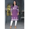 Women's Rayon Printed Round Neck 3-4th Sleeve Kurti (Purple) - Image 4