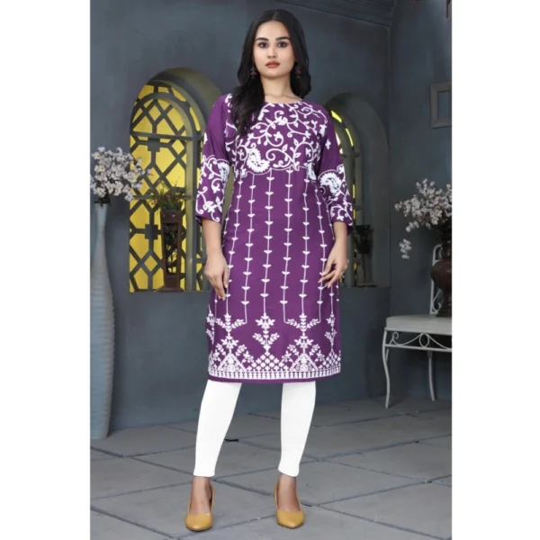 Women's Rayon Printed Round Neck 3-4th Sleeve Kurti (Purple) - Image 4