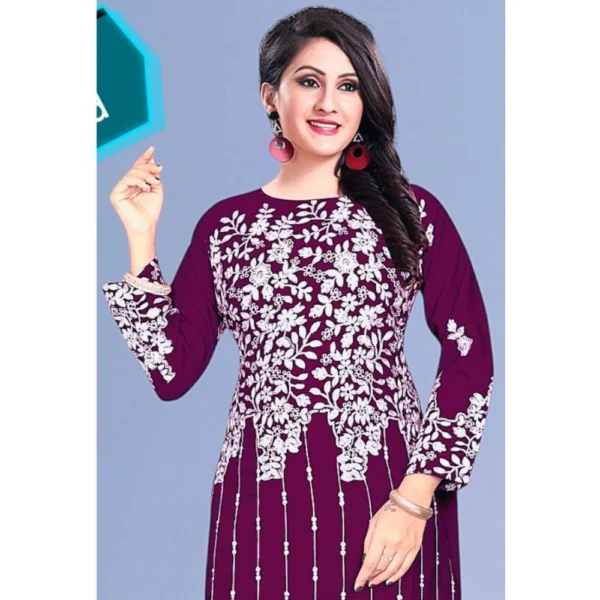Women's Rayon Printed Round Neck 3-4th Sleeve Kurti (Purple) - Image 3