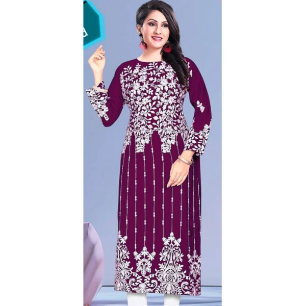 Women's Rayon Printed Round Neck 3-4th Sleeve Kurti (Purple) - Image 4