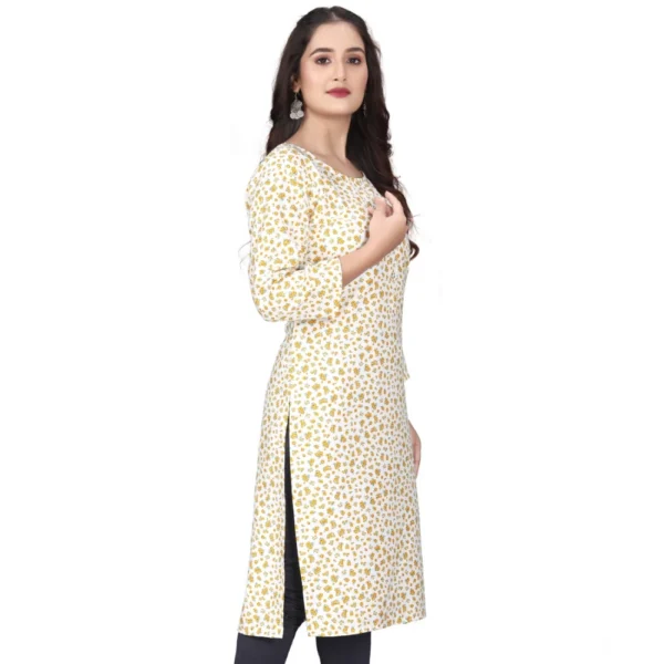 Women's Rayon Printed Round Neck 3-4th Sleeve Kurti (White) - Image 4