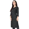 Women's Rayon Printed Round Neck 3-4 th Sleeve Kurti (Black) - Image 3