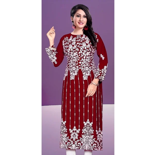 Women's Rayon Printed Round Neck 3-4th Sleeve Kurti (Maroon) - Image 3