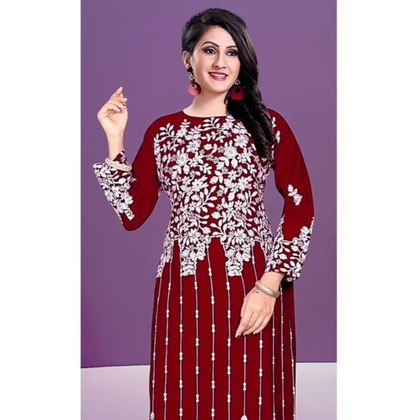 Women's Rayon Printed Round Neck 3-4th Sleeve Kurti (Maroon) - Image 4