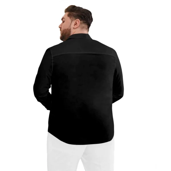 Mens Casual Cotton Solid Full Sleeve Shirt (Black) - Image 3