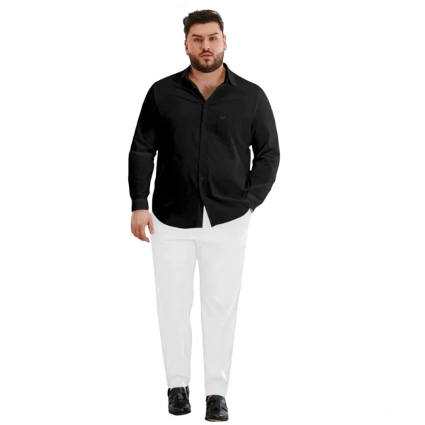 Mens Casual Cotton Solid Full Sleeve Shirt (Black) - Image 4