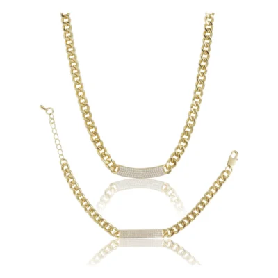 Women's Stainless Steel Gold Polish Polish Hand Bracelet And Necklace (Gold Plated)