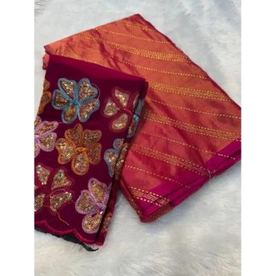 Women's Chiffon Printed Saree With Unstitched Blouse (Pink, 5-5 Mtrs)