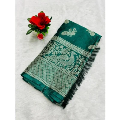 Women's Chiffon Printed Saree With Unstitched Blouse (Dark Green, 5-5 Mtrs)