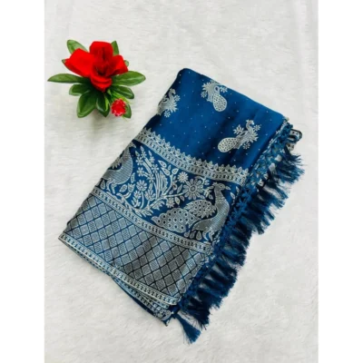 Women's Chiffon Printed Saree With Unstitched Blouse (Dark Blue, 5-5 Mtrs)