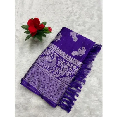 Women's Chiffon Printed Saree With Unstitched Blouse (Purple, 5-5 Mtrs)
