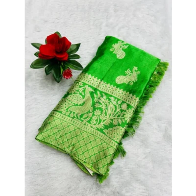 Women's Chiffon Printed Saree With Unstitched Blouse (Green, 5-5 Mtrs)