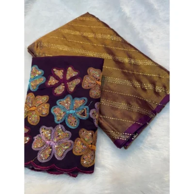 Women's Chiffon Printed Saree With Unstitched Blouse (Purple, 5-5 Mtrs)