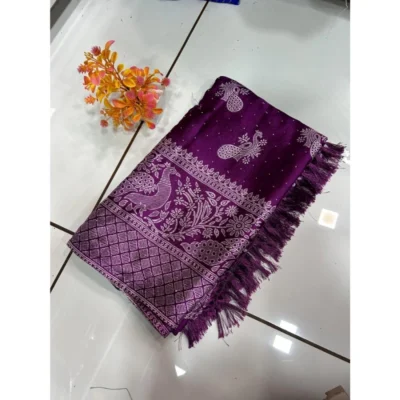 Women's Chiffon Printed Saree With Unstitched Blouse (Lavender, 5-5 Mtrs)