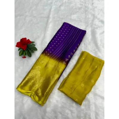 Women's Chiffon Printed Saree With Unstitched Blouse (Purple, 5-5 Mtrs)