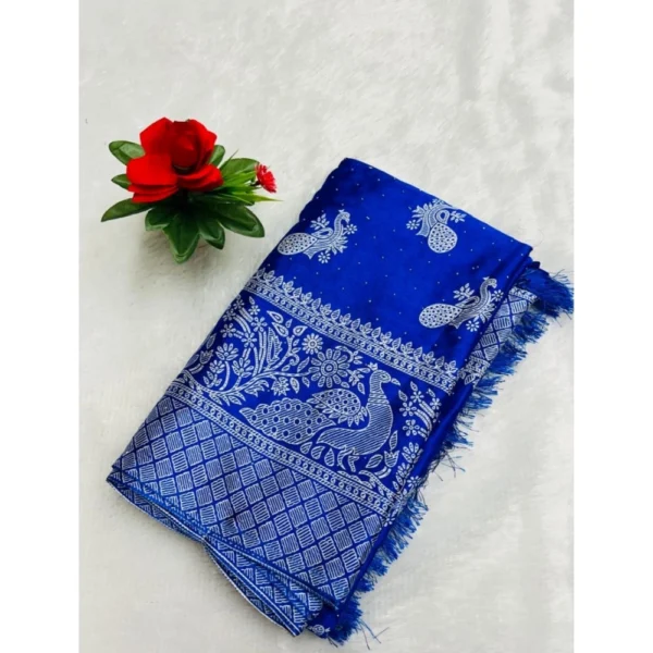 Women's Chiffon Printed Saree With Unstitched Blouse (Blue, 5-5 Mtrs)