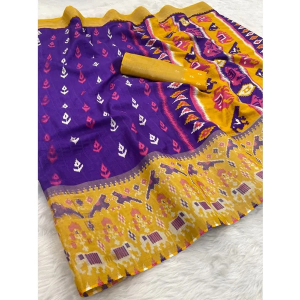Women's Silk Blend Printed Saree With Unstitched Blouse (Purple, 5-5 Mtrs)