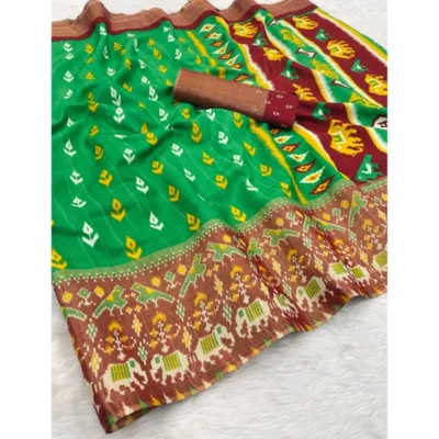Women's Silk Blend Printed Saree With Unstitched Blouse (Green, 5-5 Mtrs)
