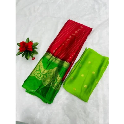 Women's Chiffon Printed Saree With Unstitched Blouse (Red, 5-5 Mtrs)