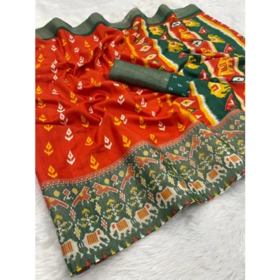 Women's Silk Blend Printed Saree With Unstitched Blouse (Red, 5-5 Mtrs)