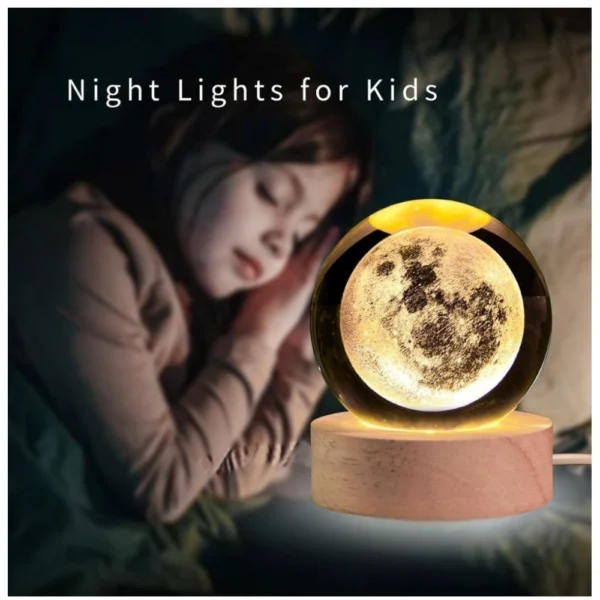 Wood 3D Moon Crystal Ball Night Lamp Colorful LED Wooden for Moon (Transparent) - Image 3