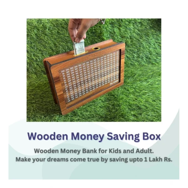 Wood Piggy Bank Wooden Coin Box with Carved Design for Kids (Brown) - Image 2