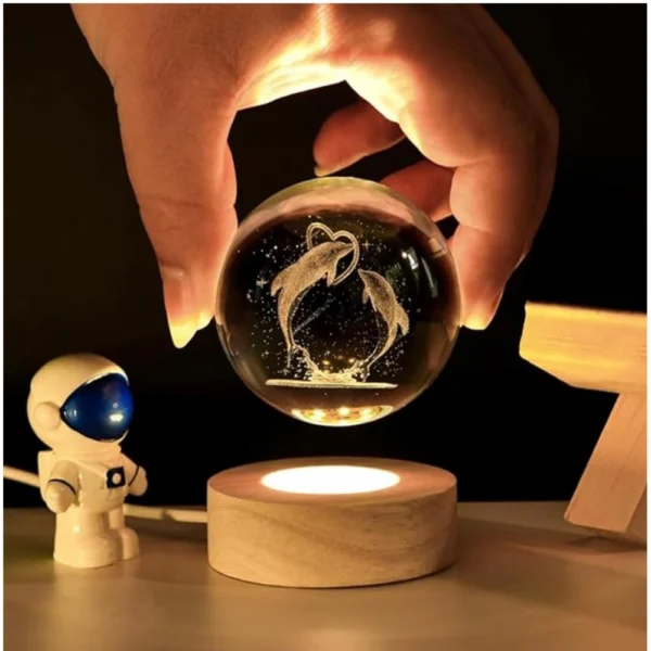 Wood 3D Dolphin Crystal Ball Night Light Dolphin Love (Transparent) - Image 3