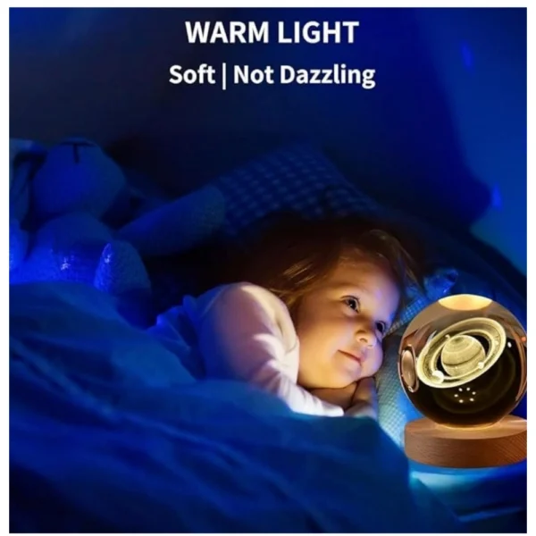 Wood 3D Saturn Crystal Ball Lamp Lamp with USB Powered (Transparent) - Image 2