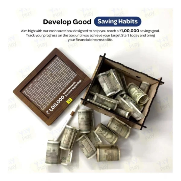 Wood Piggy Bank Wooden Coin Box with Carved Design for Kids (Brown) - Image 3