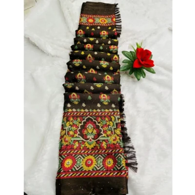 Women's Chiffon Printed Saree With Unstitched Blouse (Mehendi, 5-5 Mtrs)