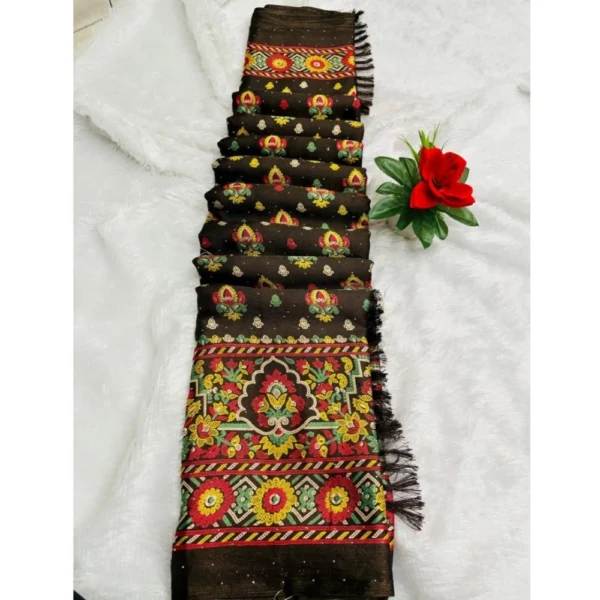 Women's Chiffon Printed Saree With Unstitched Blouse (Mehendi, 5-5 Mtrs)